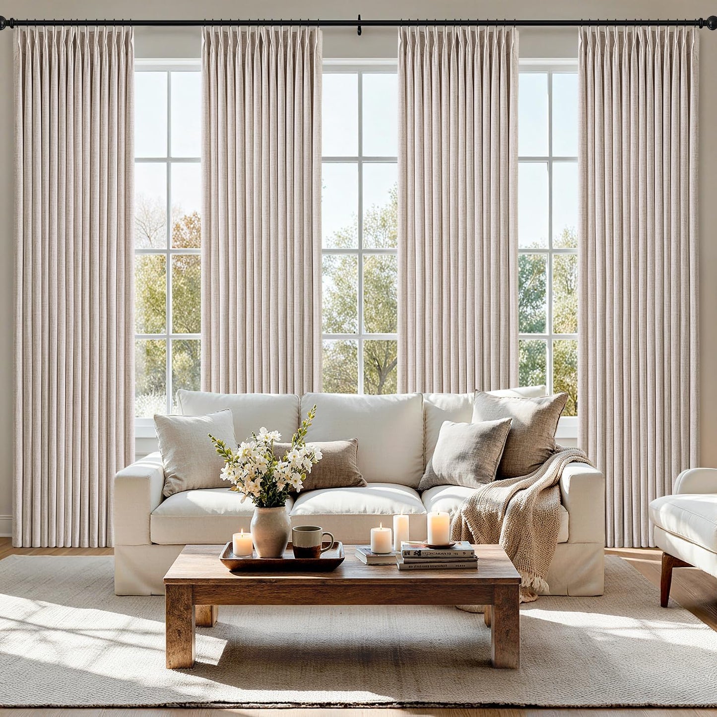 MIULEE Pinch Pleated Thick Linen Curtains for Elegant Windows