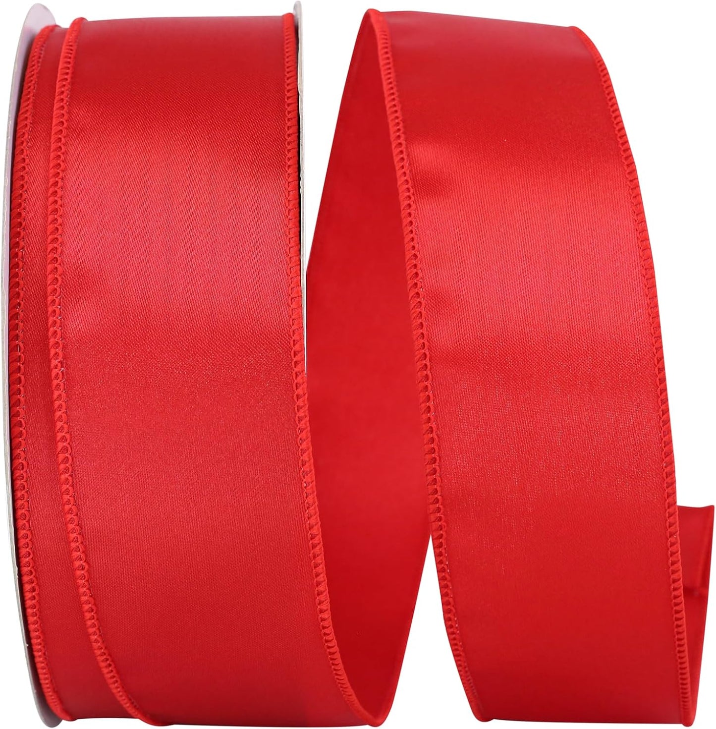 Reliant Ribbon 92575W-065-40K Satin Wired Edge Ribbon in Red