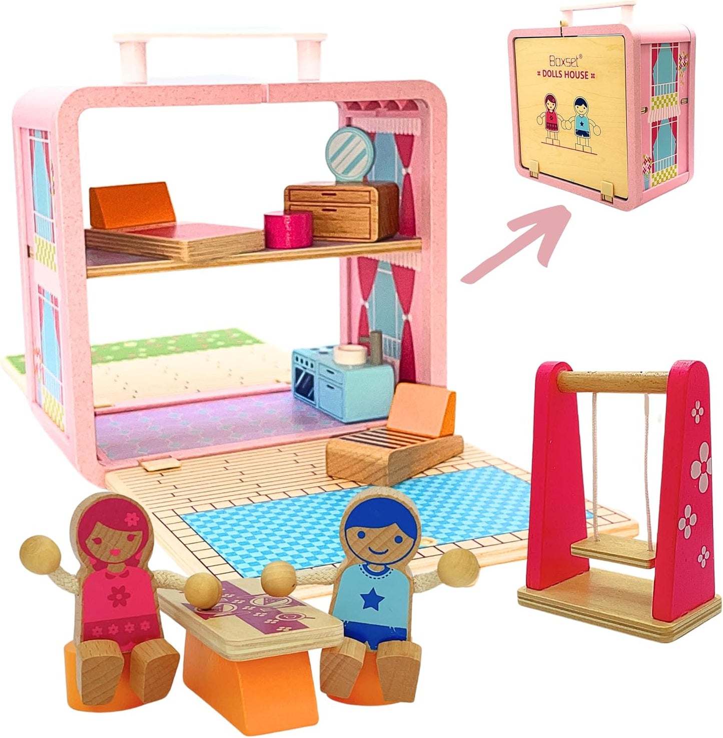 Portable Wooden Dollhouse Set - Imaginative Play Fun!