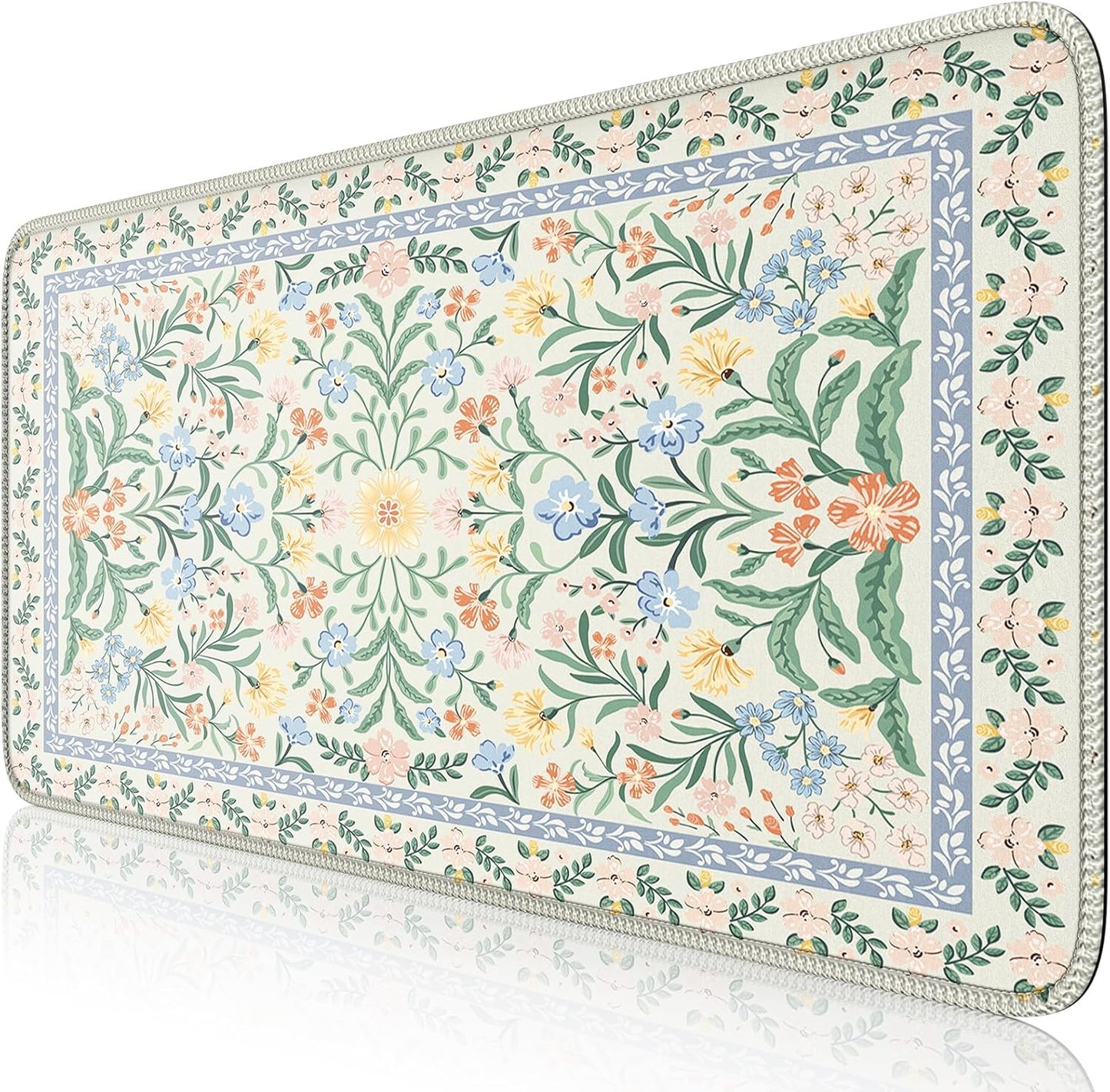 iCasso XXL Green Floral Desk Mat - Anti-Slip Mousepad & Keyboard Pad 35.4x15.7