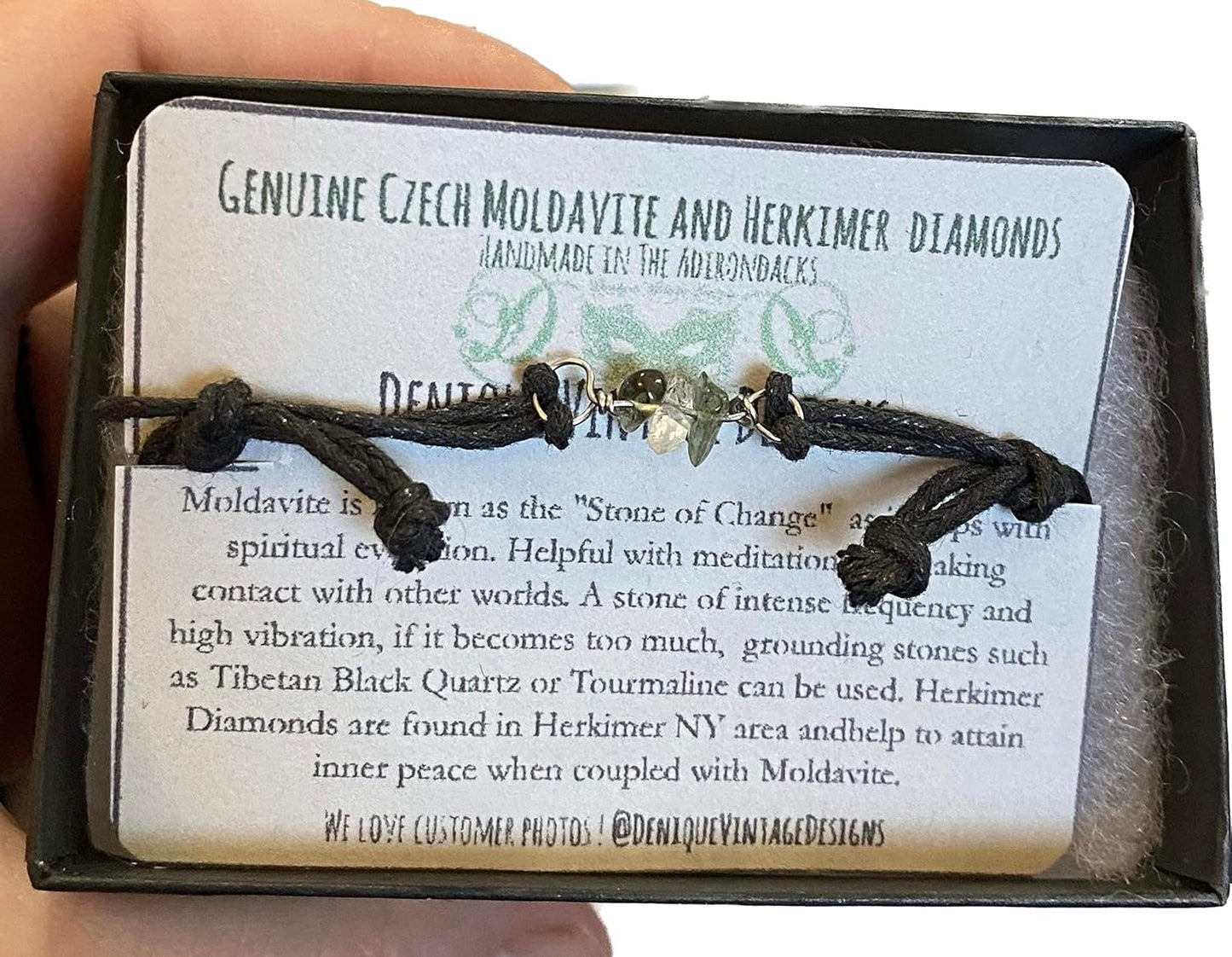 Real Raw Moldavite Beads and Herkimer Diamond Bracelet Gift