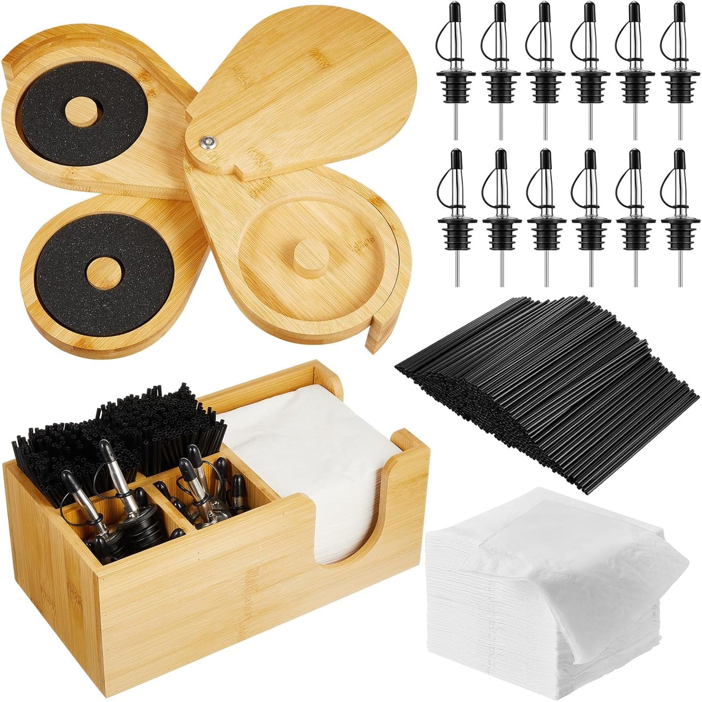 Mifoci Bamboo 3 Tier Bar Glass Rimmer Tool Set for Bartenders