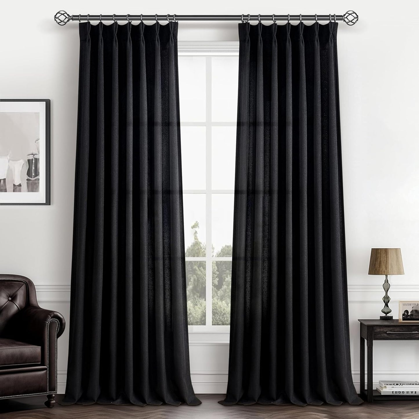 Pinch Pleated Black Sheer 96 Inch Curtains for Elegant Decor