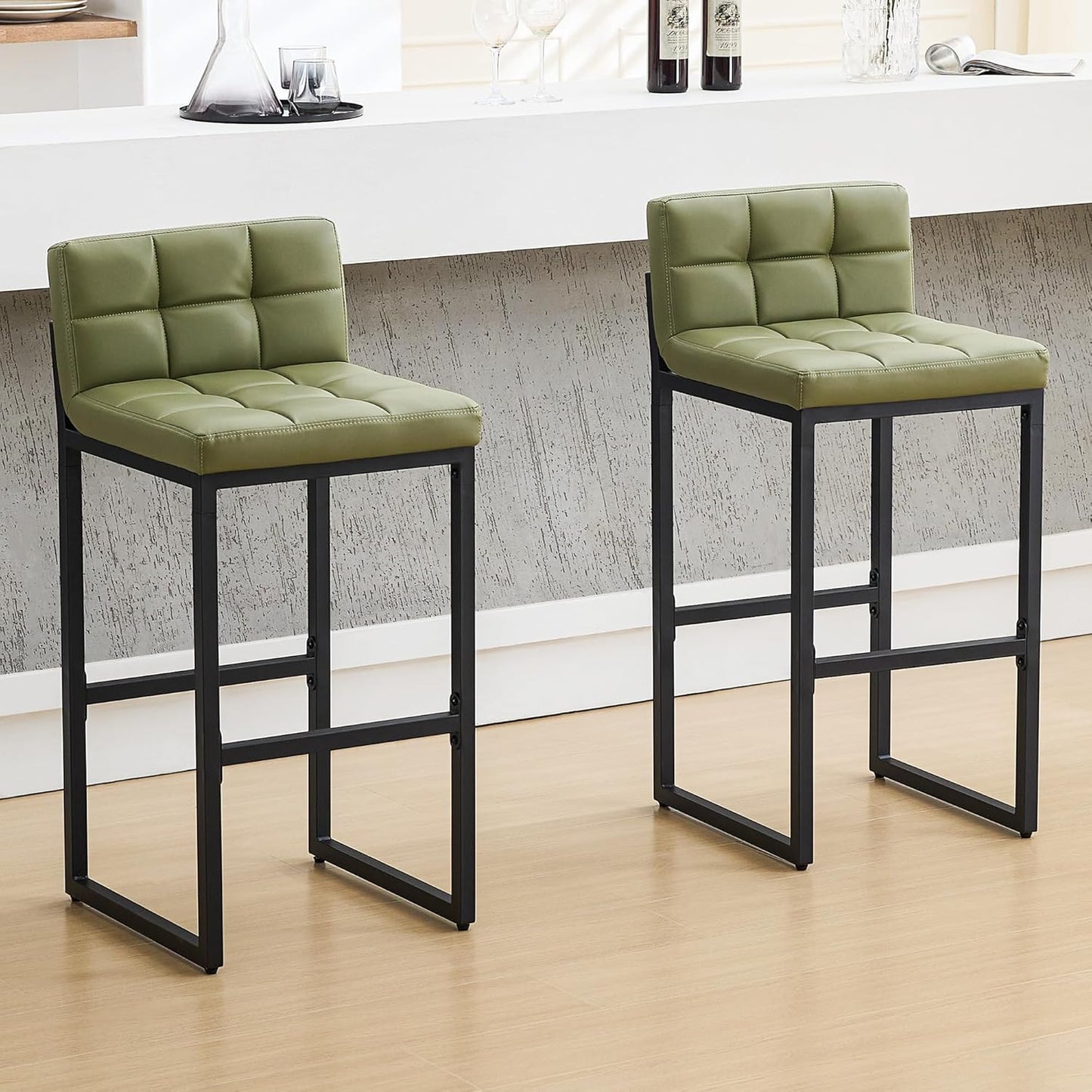 Set of 2 Modern Counter Stools with Back for Kitchen Island