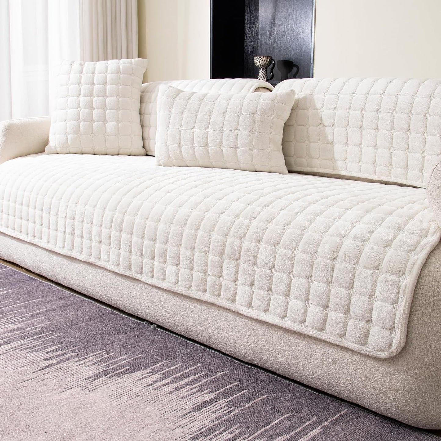Velvet Couch Cover for 3 Cushion Sofa, Washable & Anti-Slip