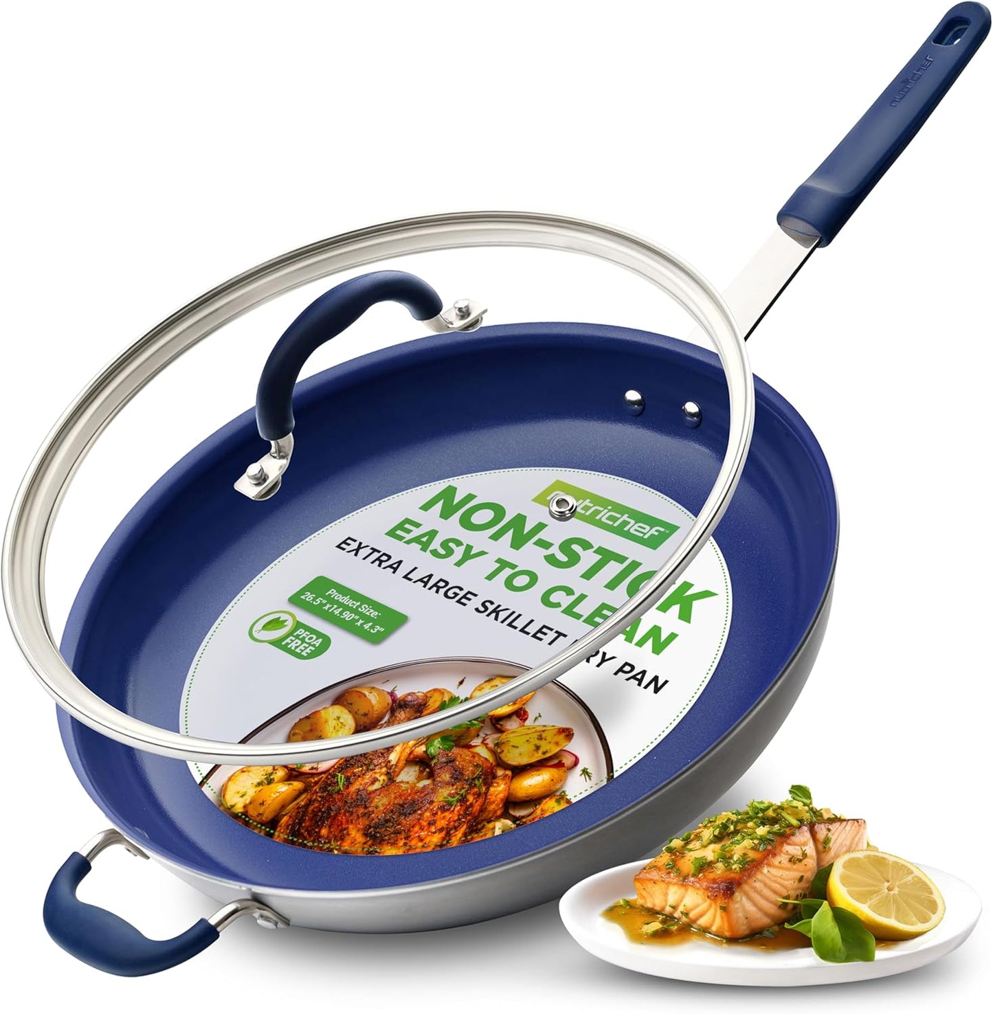NutriChef 14 Inch Fry Pan with Lid - Nonstick Skillet for Cooking