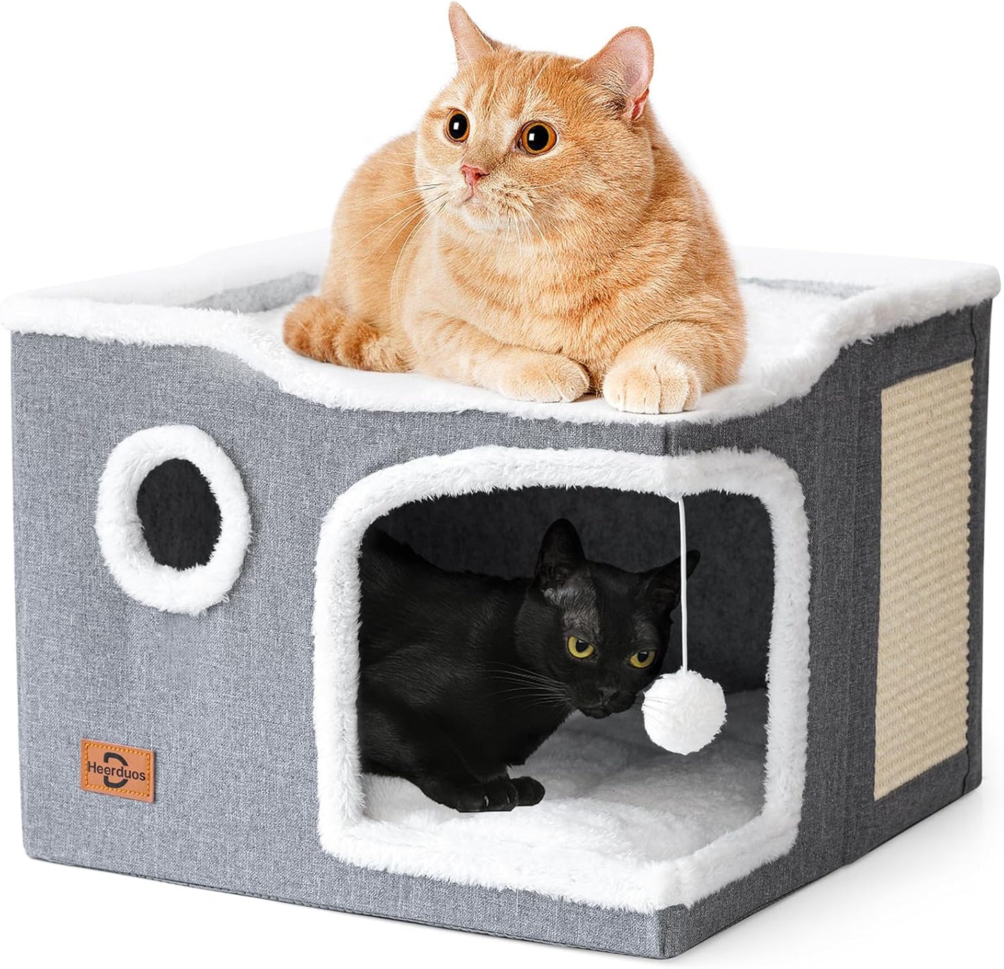 Cat Bed for Indoor Cats with Covered Hideaway and Scratch Pad