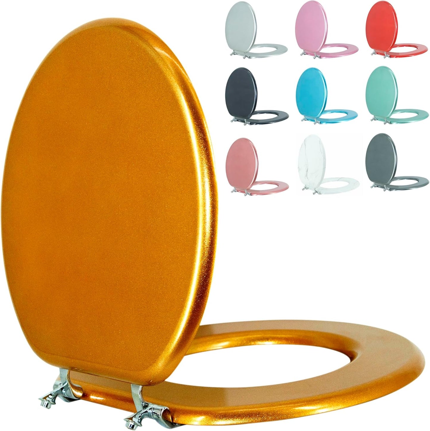 Round Toilet Seat Wood with Zinc Alloy Hinges for Easy Install