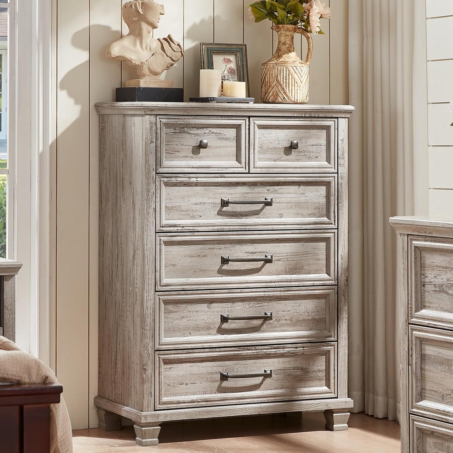 Farmhouse 6 Drawer Dresser for Bedroom, Vintage Wood Chest