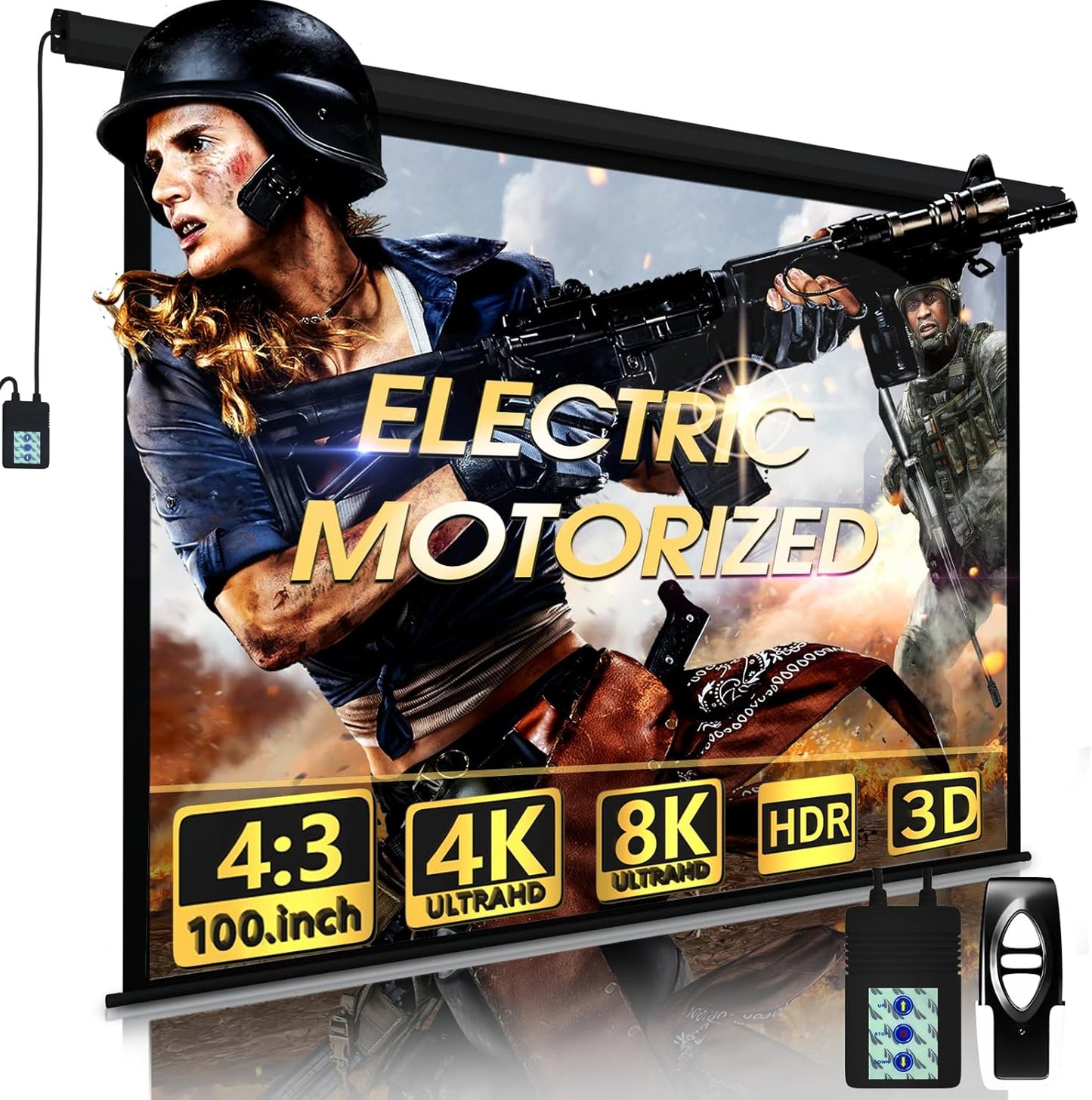 Aoxun 100 Inch Motorized Projector Screen for Movies & Presentations