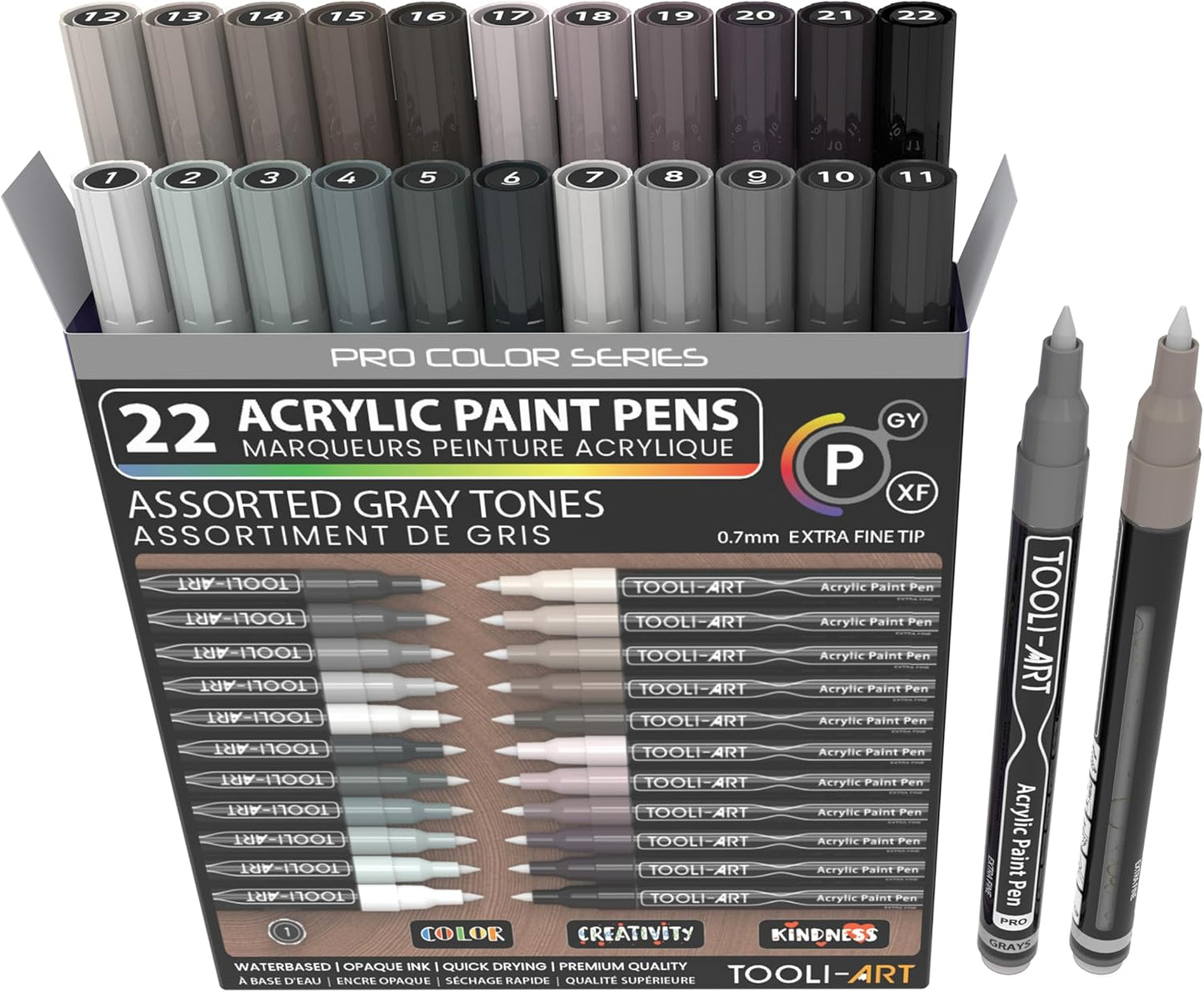 Acrylic Paint Pens Set with 22 Gray Tones for All Projects