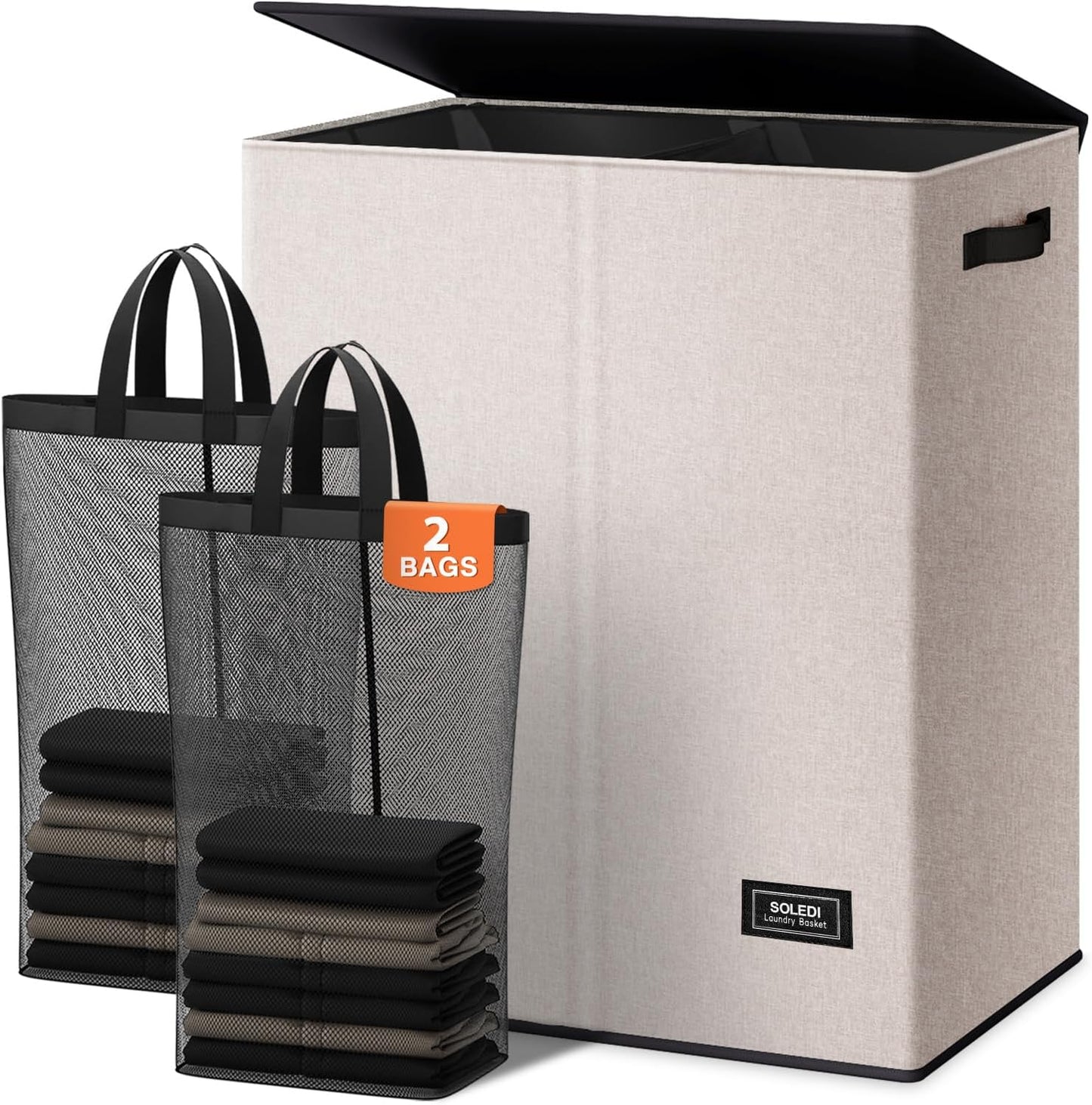 SOLEDI Large Double Laundry Hamper with Lid for Easy Sorting