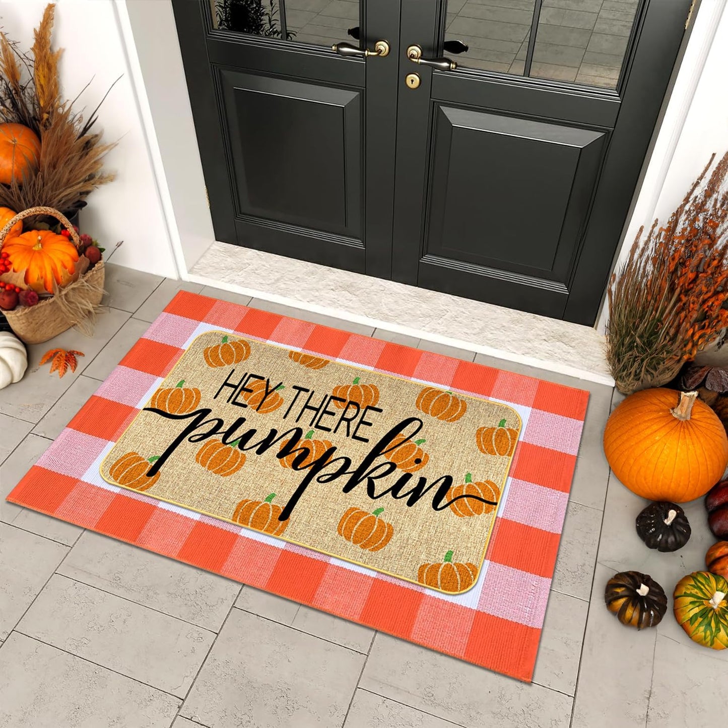 Fall Outdoor Rug Set with Hello Pumpkin Mat for Cozy Decor