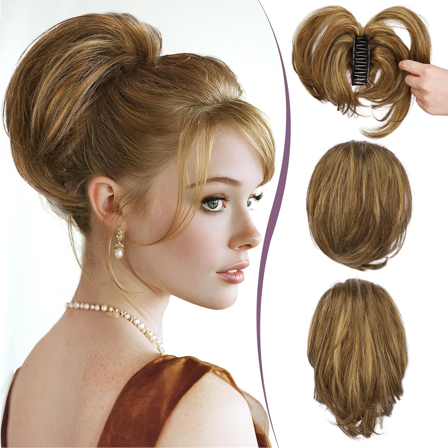 RUWISS Claw Clip Short Human Hair Ponytail Extension for Women