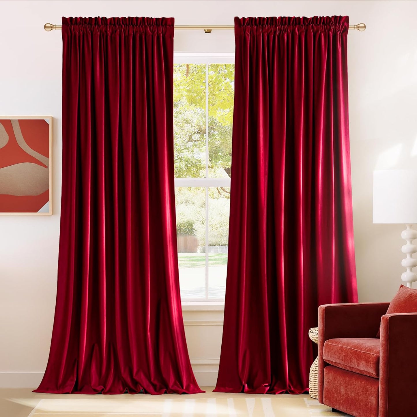 NICETOWN Christmas Red Velvet 108 inch Curtains for Holiday Decor