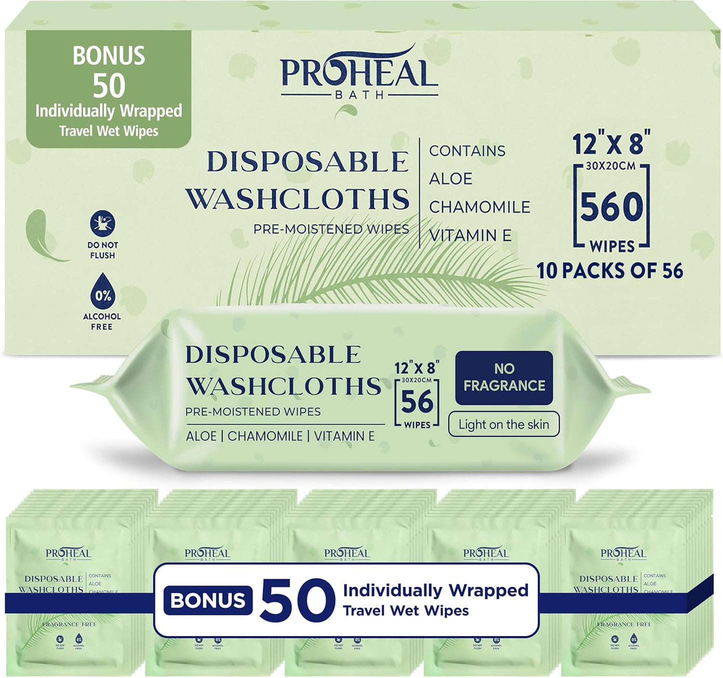 ProHeal Large Wet Wipes for Adults - Fragrance Free and Aloe