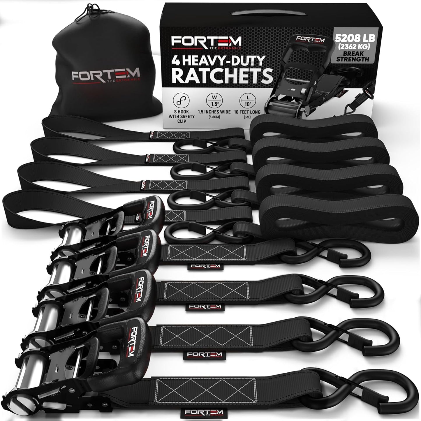 FORTEM Ratchet Tie Down Straps for Safe Motorcycle Transport