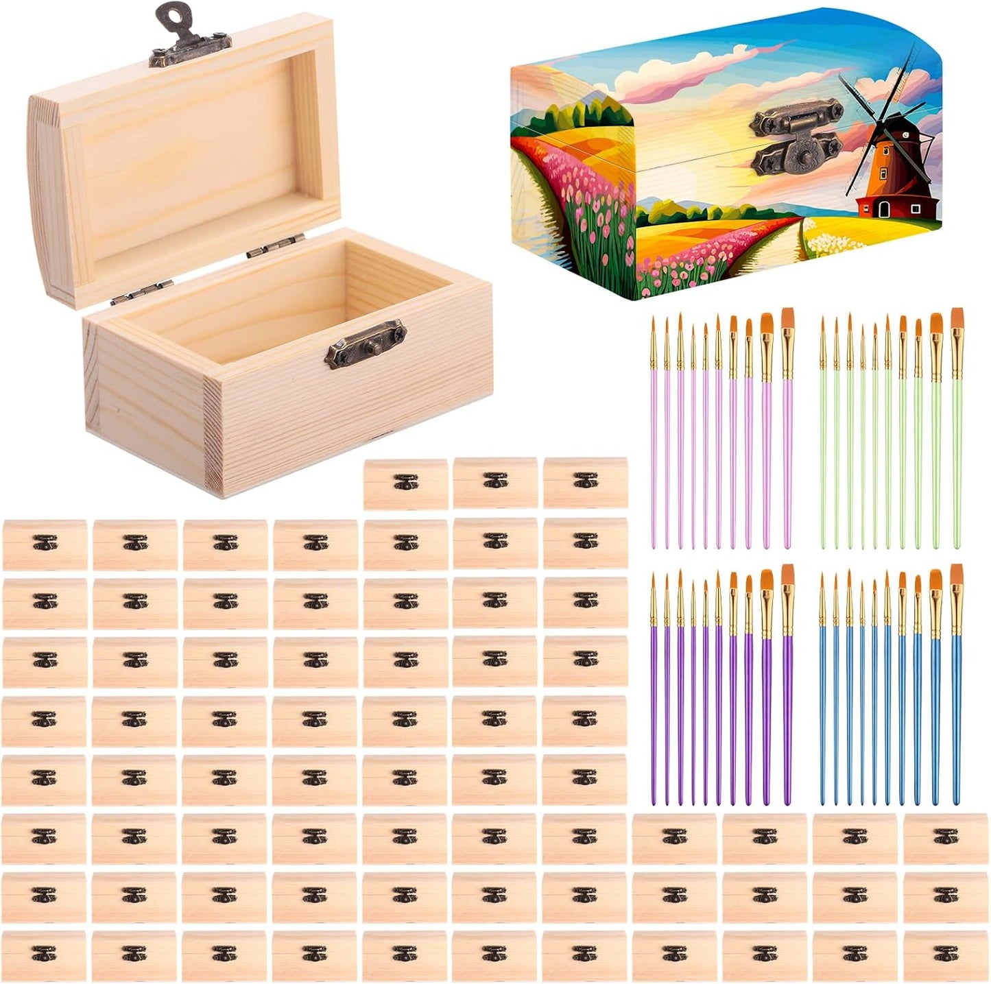 Chumia 48 Pcs Unfinished Wooden Craft Boxes for DIY Projects