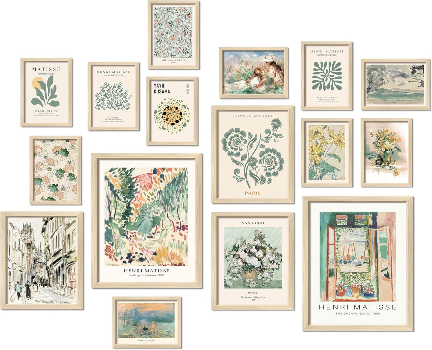 16 PCS Framed Sage Green Wall Art Decor for Aesthetic Spaces