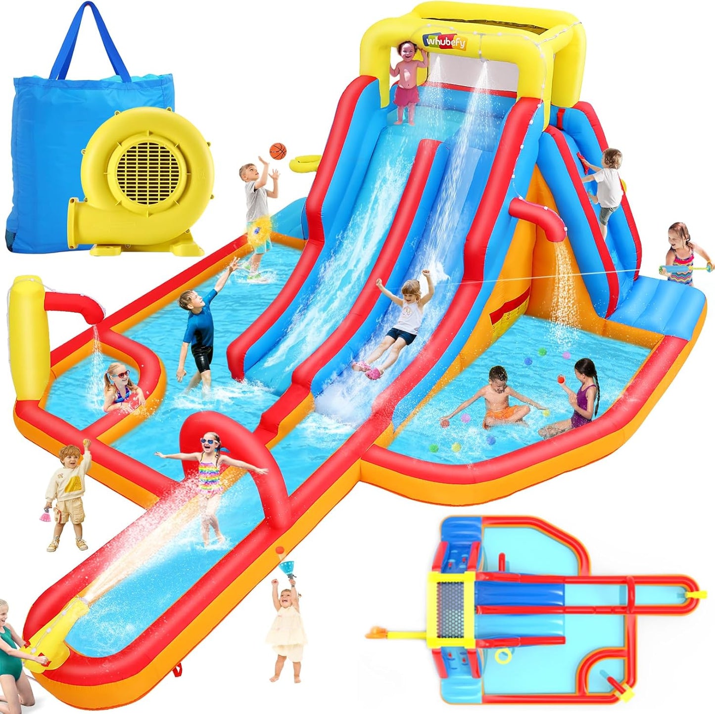 Whubefy Inflatable Dual-Lane Water Slide for Backyard Fun