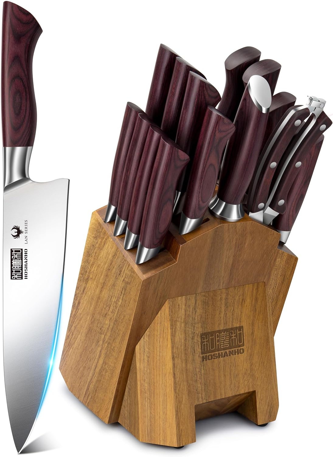 HOSHANHO Kitchen Knife Set with Block - 18-Piece Professional Cutlery