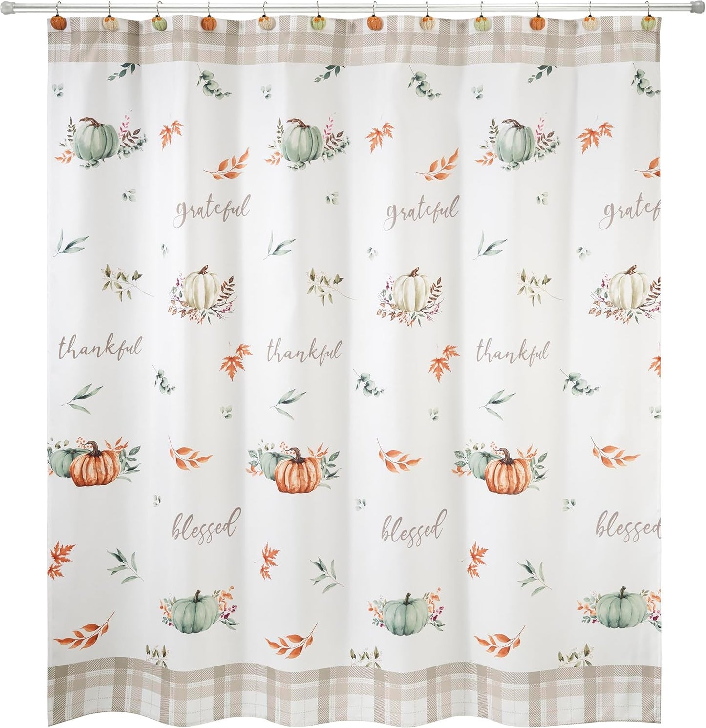 Avanti Linens Grateful Patch Fabric Shower Curtain for Fall Decor