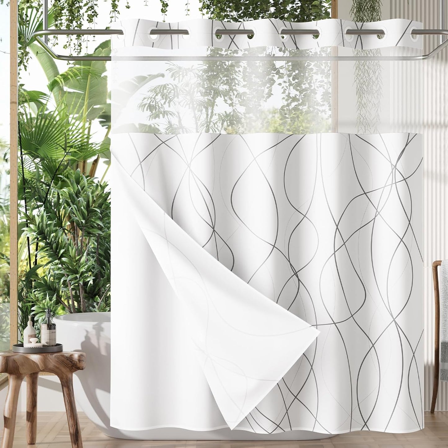 Ultra-Fast Install! AmazerBath Double Waterproof Shower Curtain Set