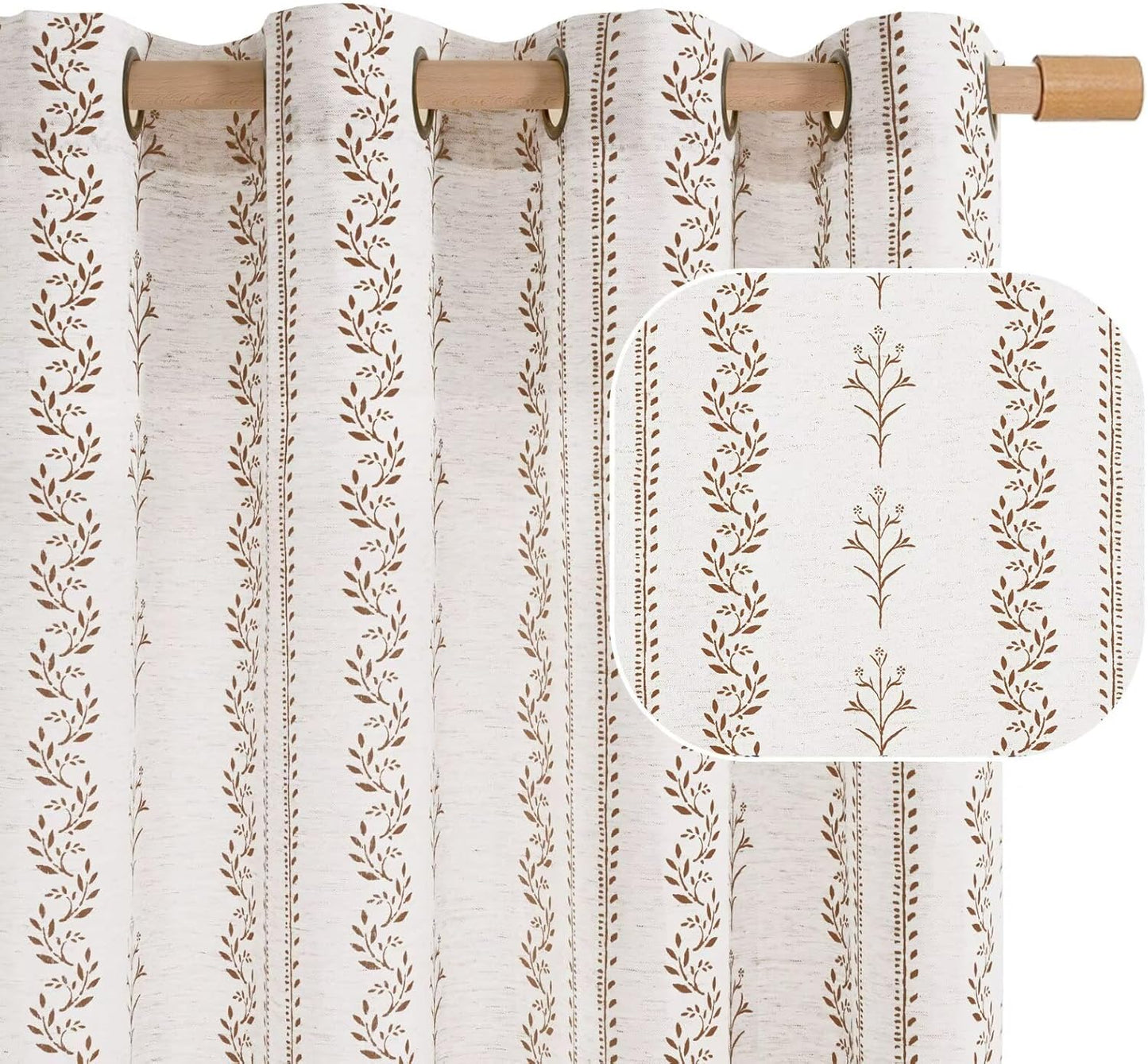 Boho Chic Brown Leaf Floral Print Curtains for Living Room