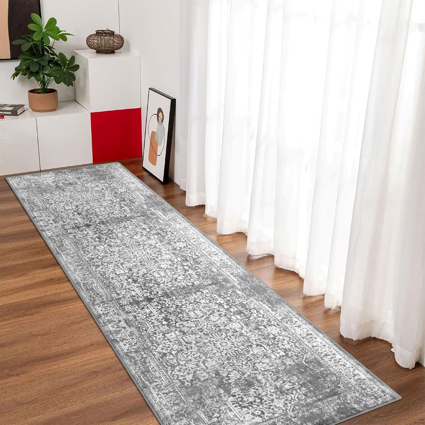 Vintage Washable Non-Slip Runner Rug for Hallways and Entryways