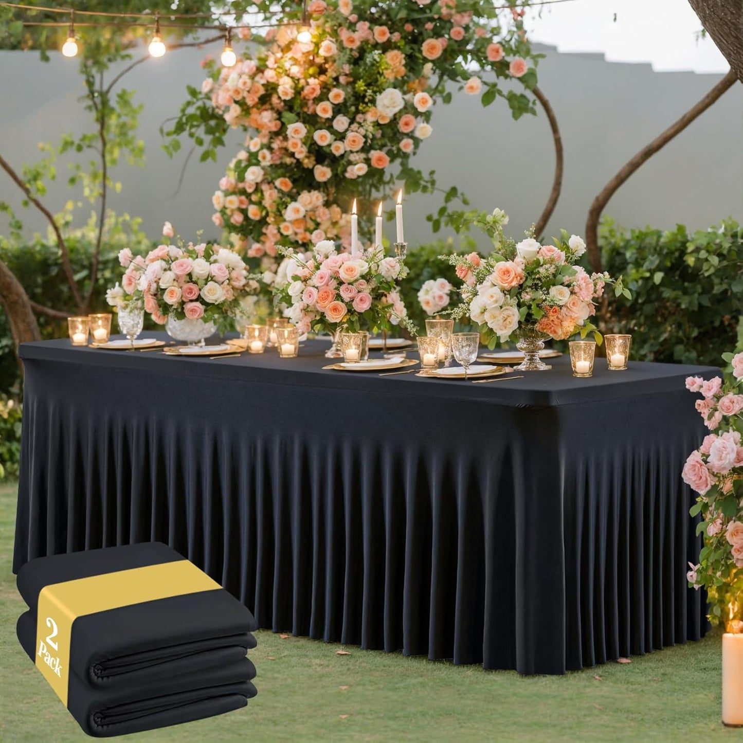 Tao-Ge 2 Pack Black Table Cloth for 6 Foot Rectangle Tables