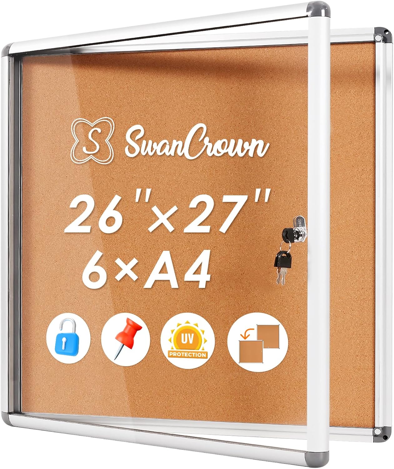 SWANCROWN Enclosed Cork Bulletin Board for Secure Display