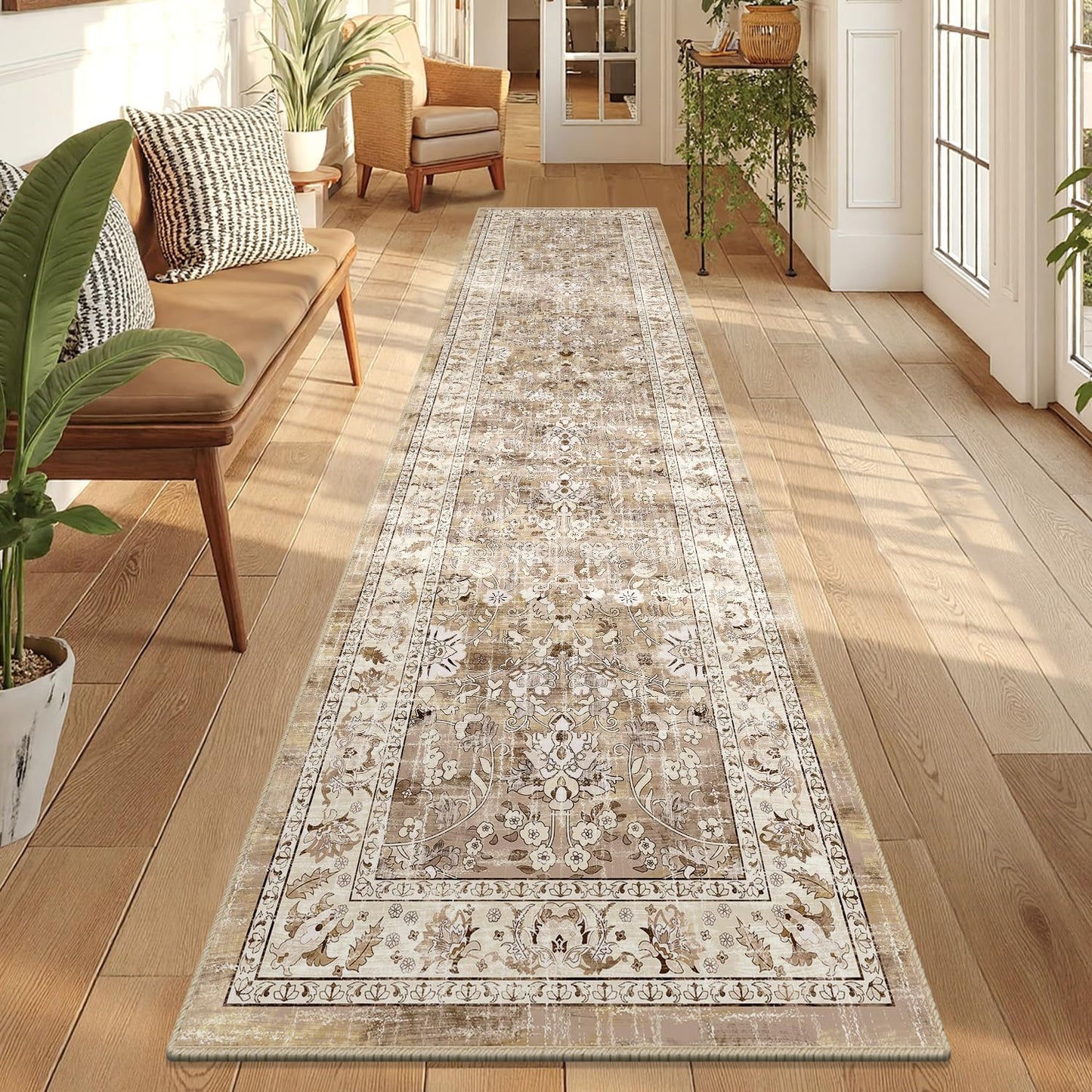 LOKHOM Washable Runner Rug, Vintage Floral Non-Slip Carpet