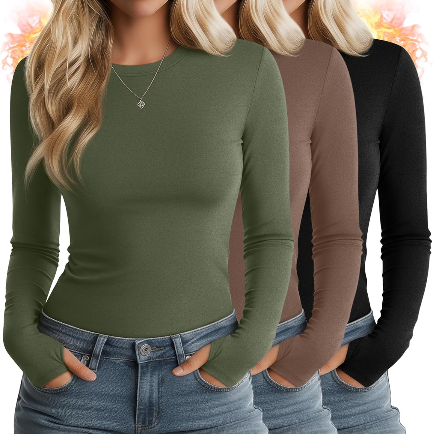 Huukeay Women's Thermal Shirts with Thumb Holes for Comfort