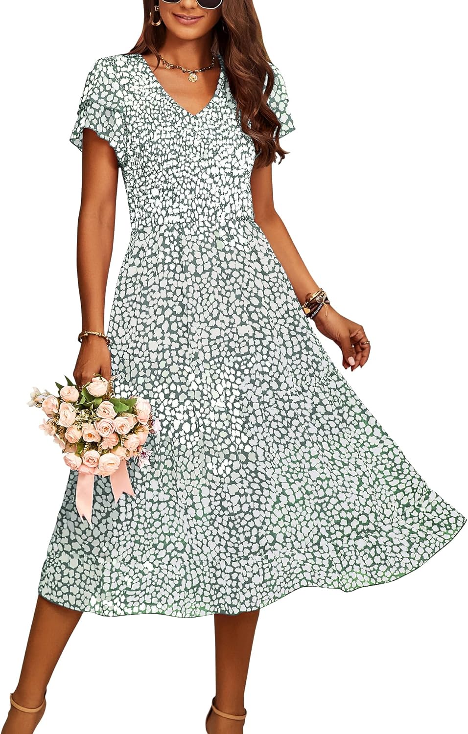BTFBM Women Casual Summer Short Ruffles Tiered Sleeve Midi Dress