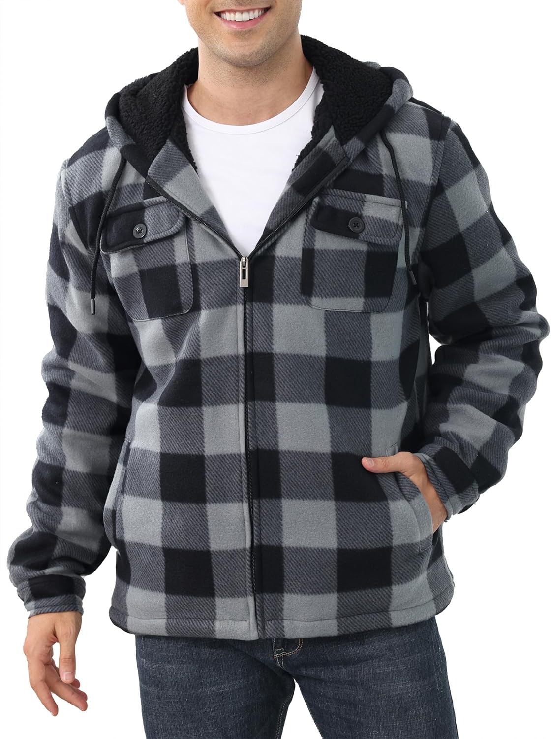 Men's Flannel Shirt Jacket with Fleece Sherpa Lining for Warmth