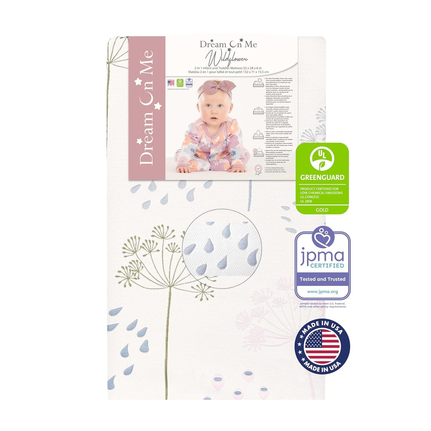 Dream On Me Wildflower 2-in-1 Mattress for Infants & Toddlers