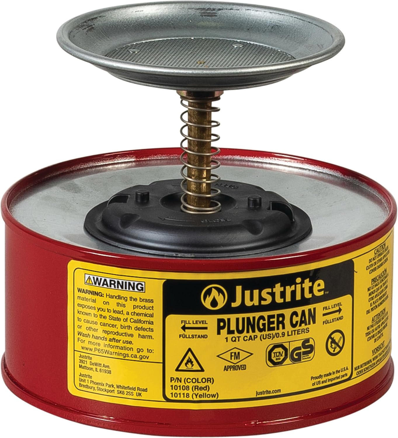 Justrite Plunger Can for Solvents - Safe and Durable Dispenser