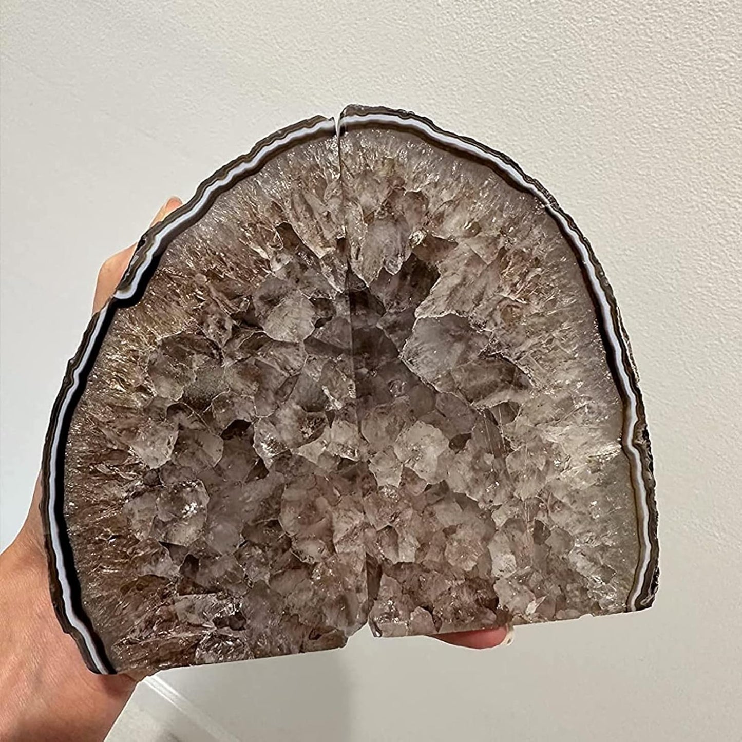 Large Black Crystal Geode Bookends for Stylish Home Decor