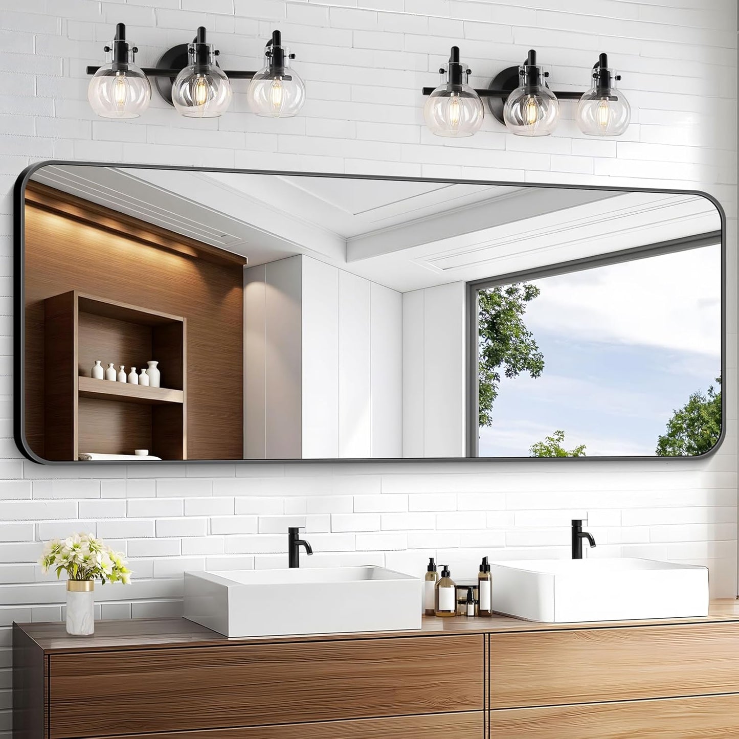 KOCUUY Black Bathroom Mirror 60x24 with Modern Design