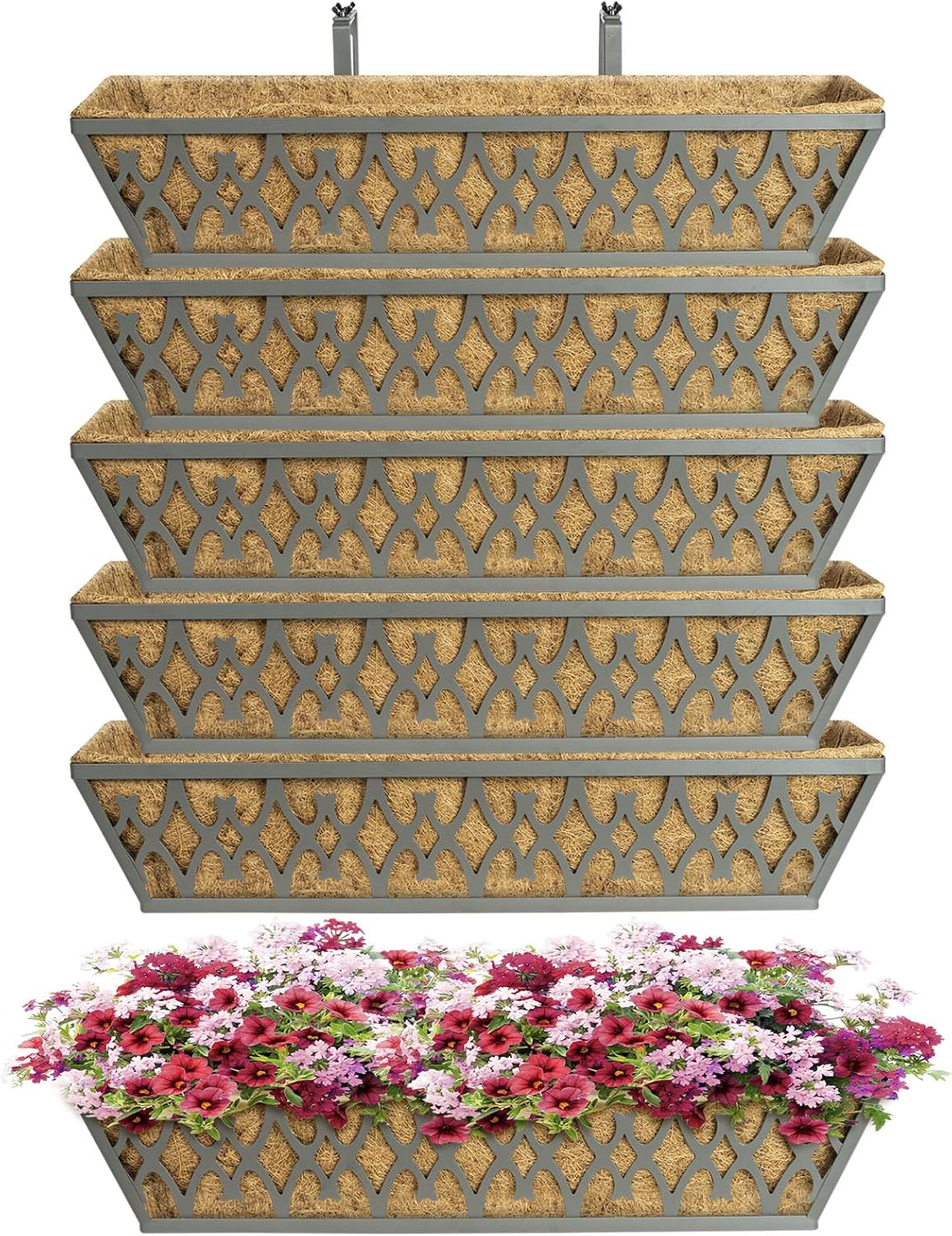 24 Inch Window Boxes Planters with Adjustable Brackets for Garden