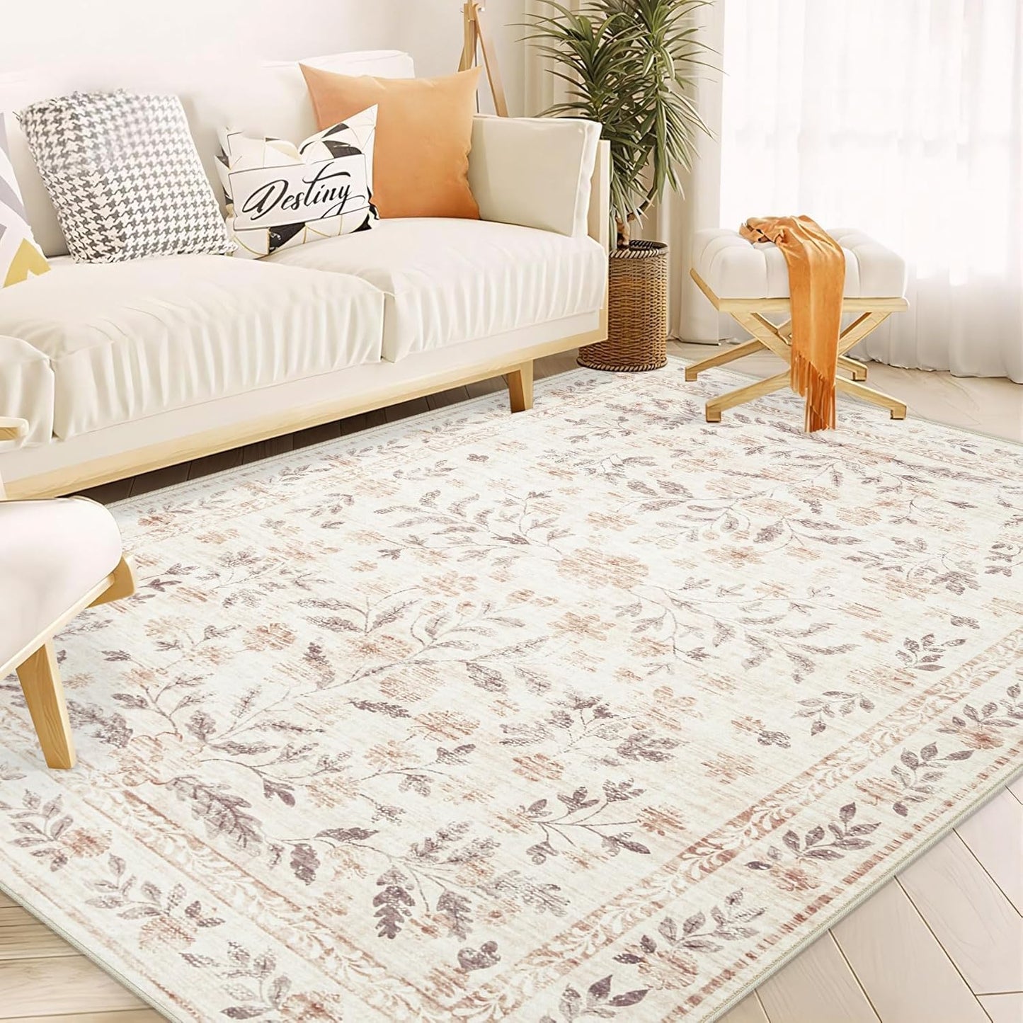 Boho Floral Area Rug 6x9 Soft Non-Slip Washable for Home