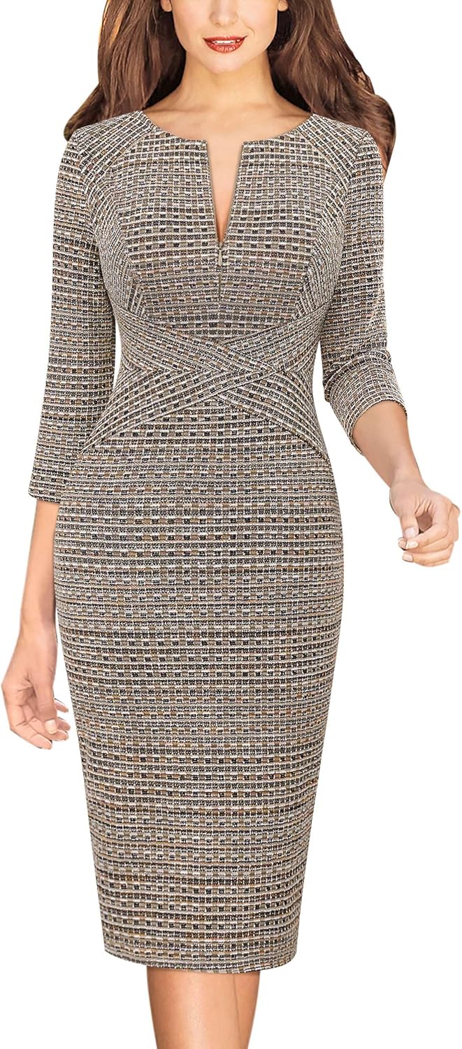 VFSHOW Womens Slim Zipper Up Bodycon Pencil Dress for Work