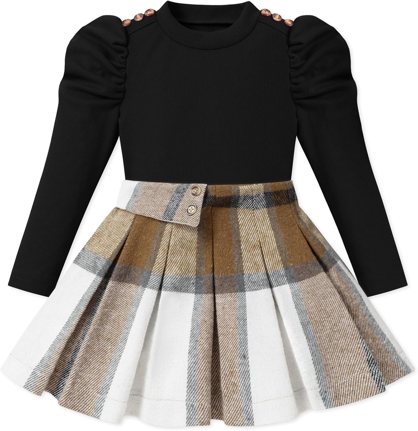 Fuermos Toddler Girl Clothes Puff Sleeve Top and Skirt Set