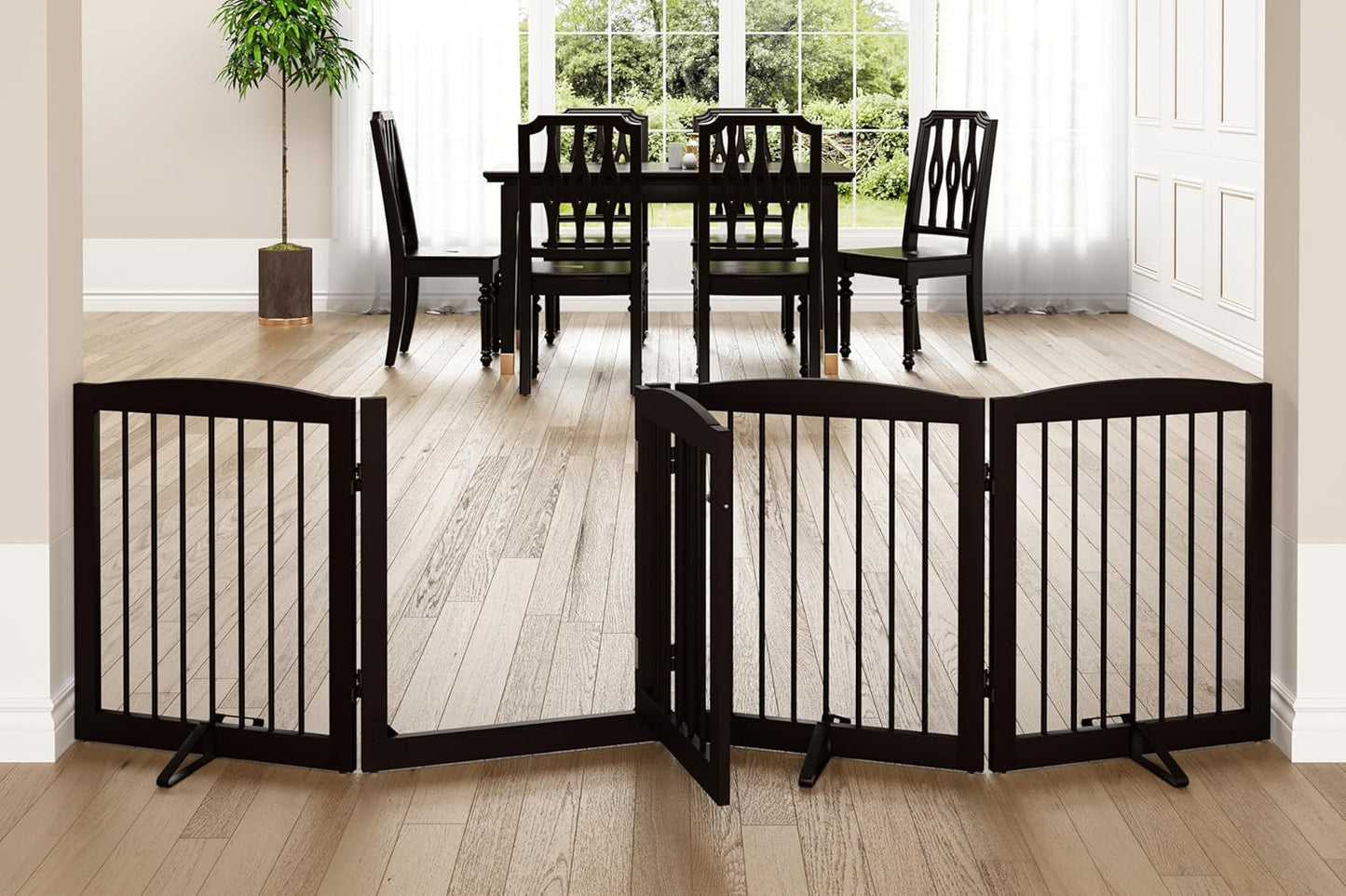 Freestanding Dog Gate with Door for Indoor Pet Barrier Use