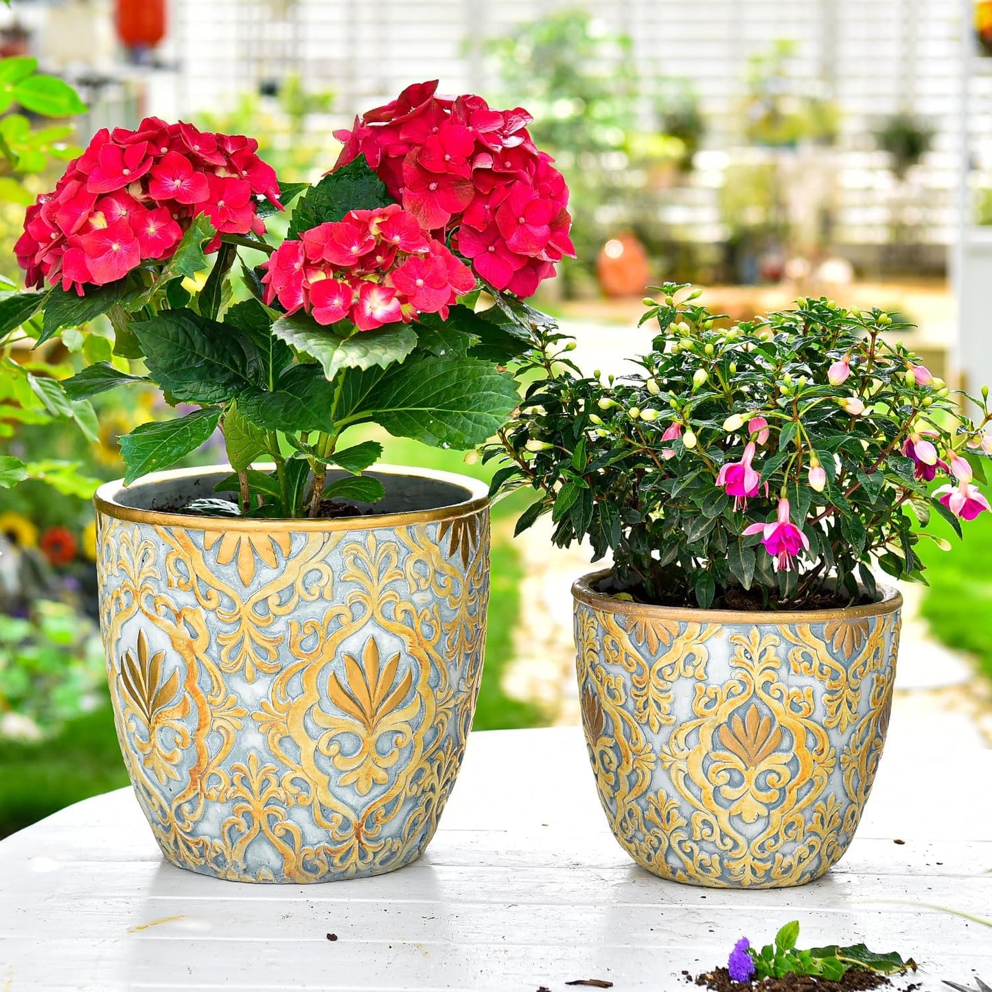 Sungmor Large Heavy Duty Cement Planters for Indoor Outdoor Use
