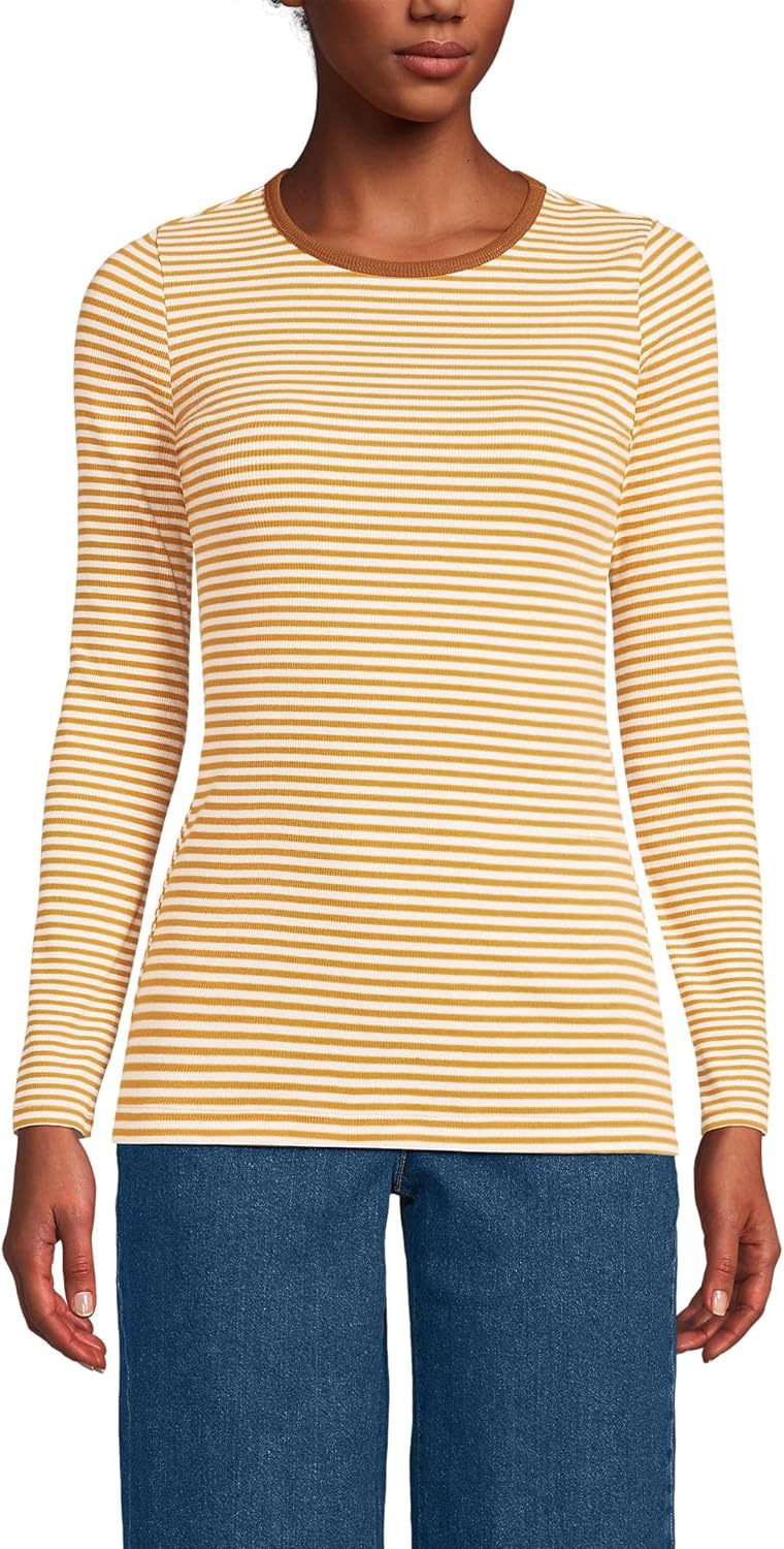 Lands' End Women's Cotton Rib Knit T-Shirt for Everyday Style