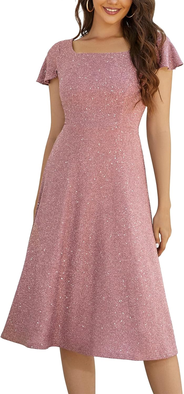 BeryLove Sequin Prom Dress for Teens: Elegant Flutter Sleeves