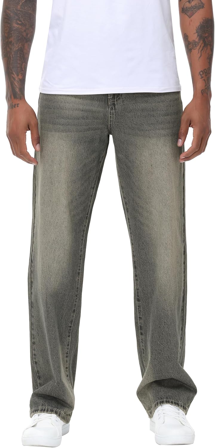 Men's Non-Stretch Loose Fit Wide-Leg Baggy Jeans for Comfort