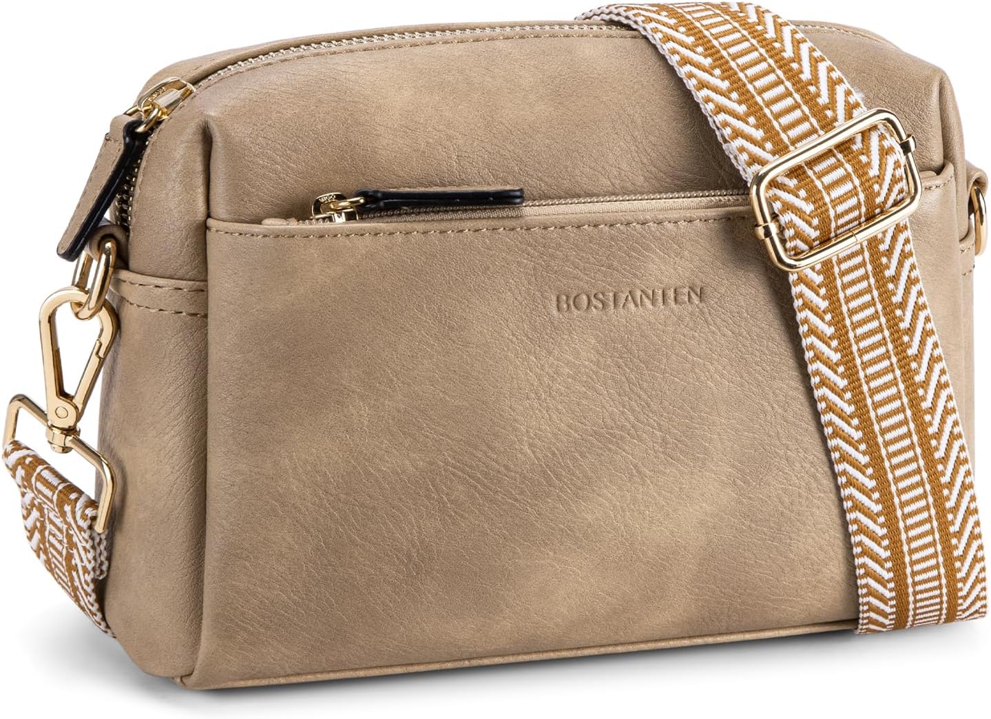 BOSTANTEN Small Crossbody Purse with Triple Zip Design for Women