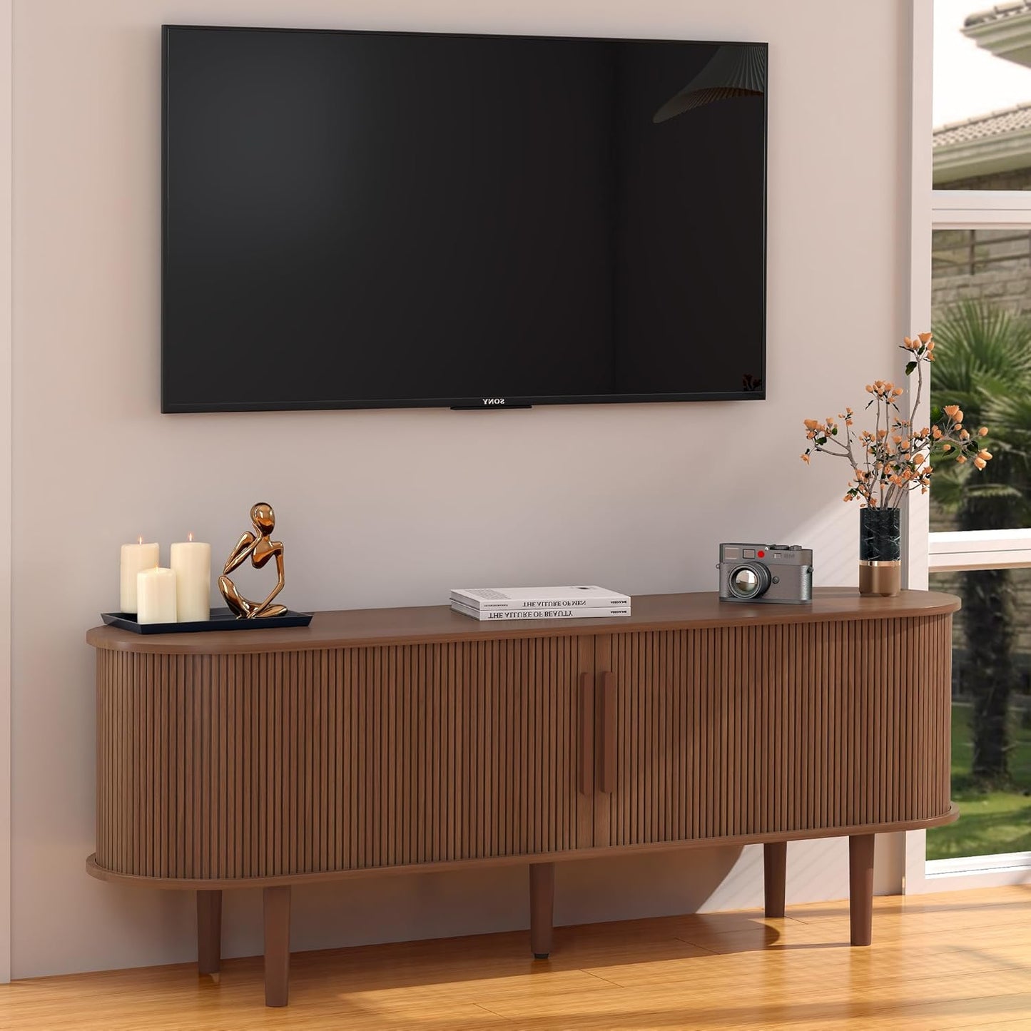 Mid Century TV Stand with Storage ~ Walnut